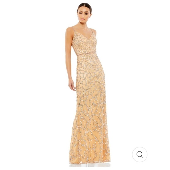 Mac Duggal SLEEVELESS V-NECK BEADED COLUMN GOWN size 10 NEW $398 Sold out - Picture 1 of 16